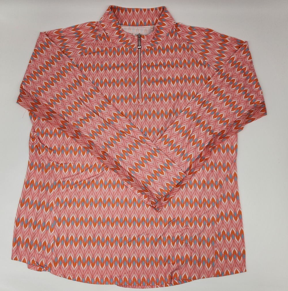 Sport Haley Tempo Pink Orange Ikat Half Zip Mock Neck Athletic Pullover XL